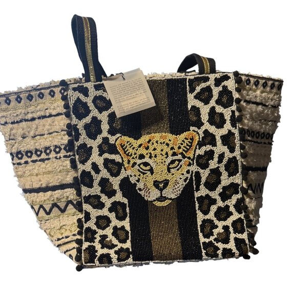 America & Beyond Beaded Leopard Tote Bag With Tribal Flair - Picture 2 of 10
